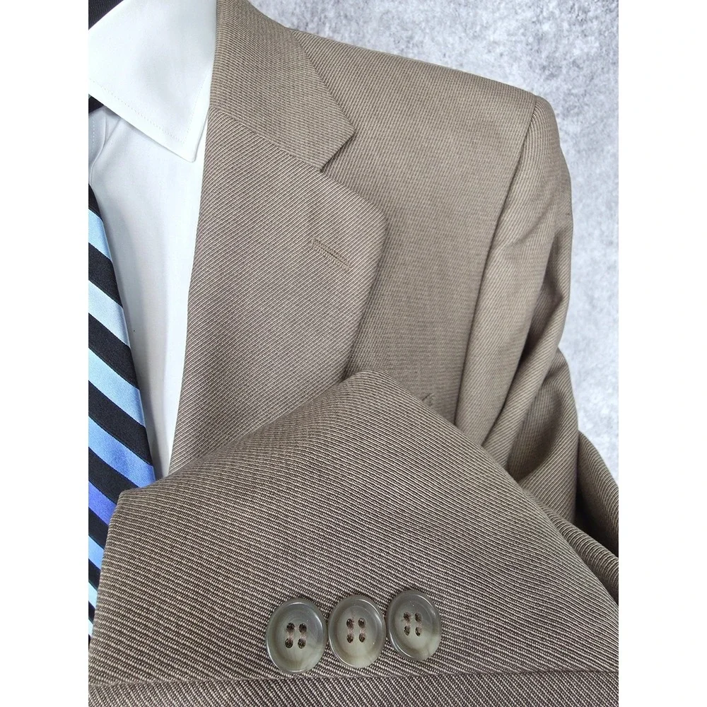 Paul Dione 2 Piece Suit Mens 43R Brown Wool Blazer Jacket 36x30 Pants Cuffed‎ *